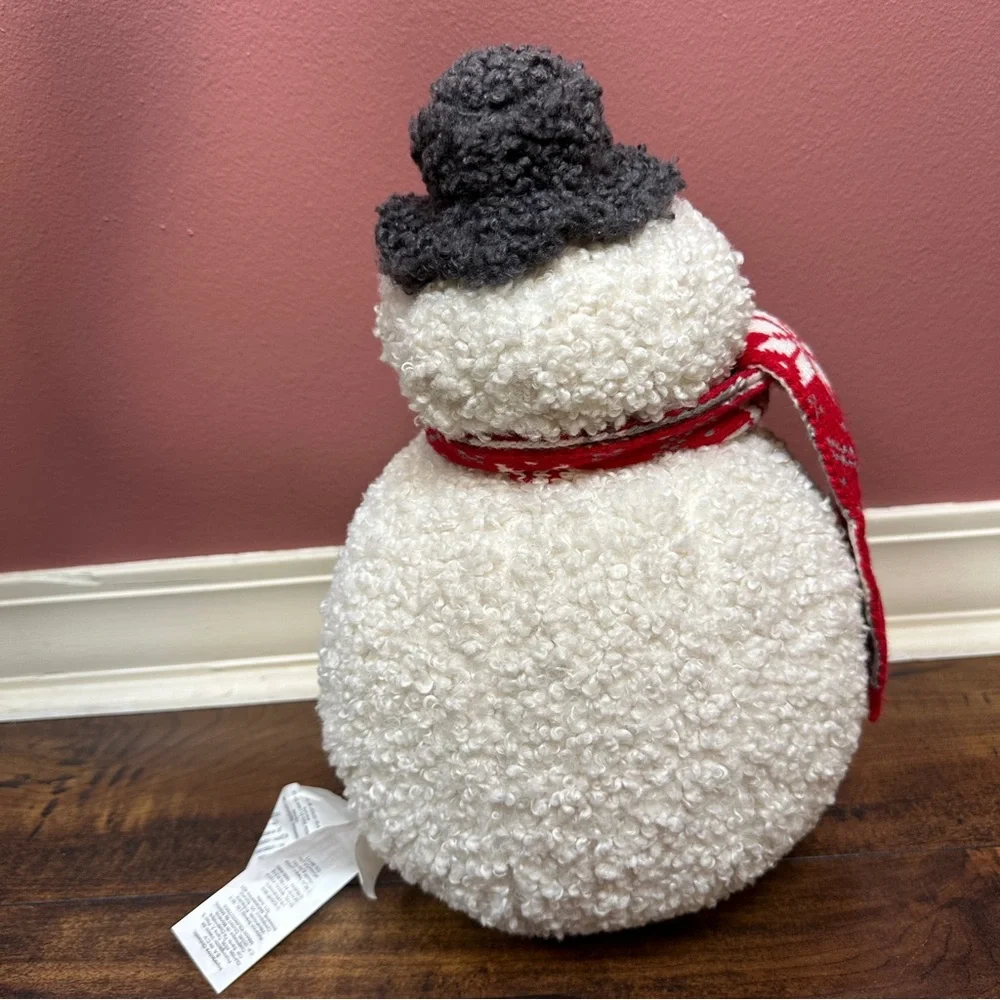 Pottery Barn ARCHIE SNOWMAN SHAPED PILLOW Christmas Winter Holiday Faux Fur